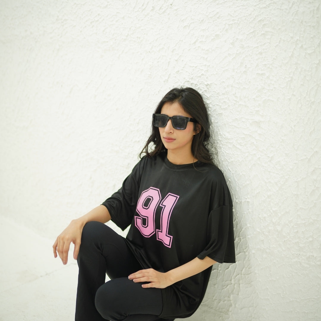 91 BLACK- PRINTED DROP SHOULDER