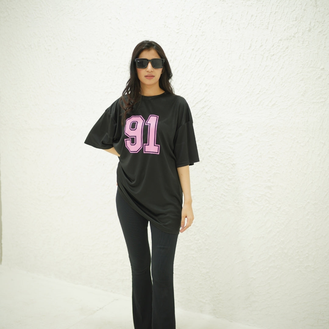 91 BLACK- PRINTED DROP SHOULDER