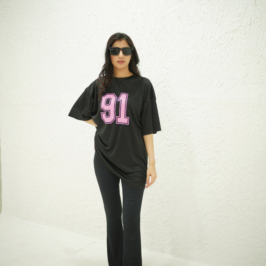 91 BLACK- PRINTED DROP SHOULDER
