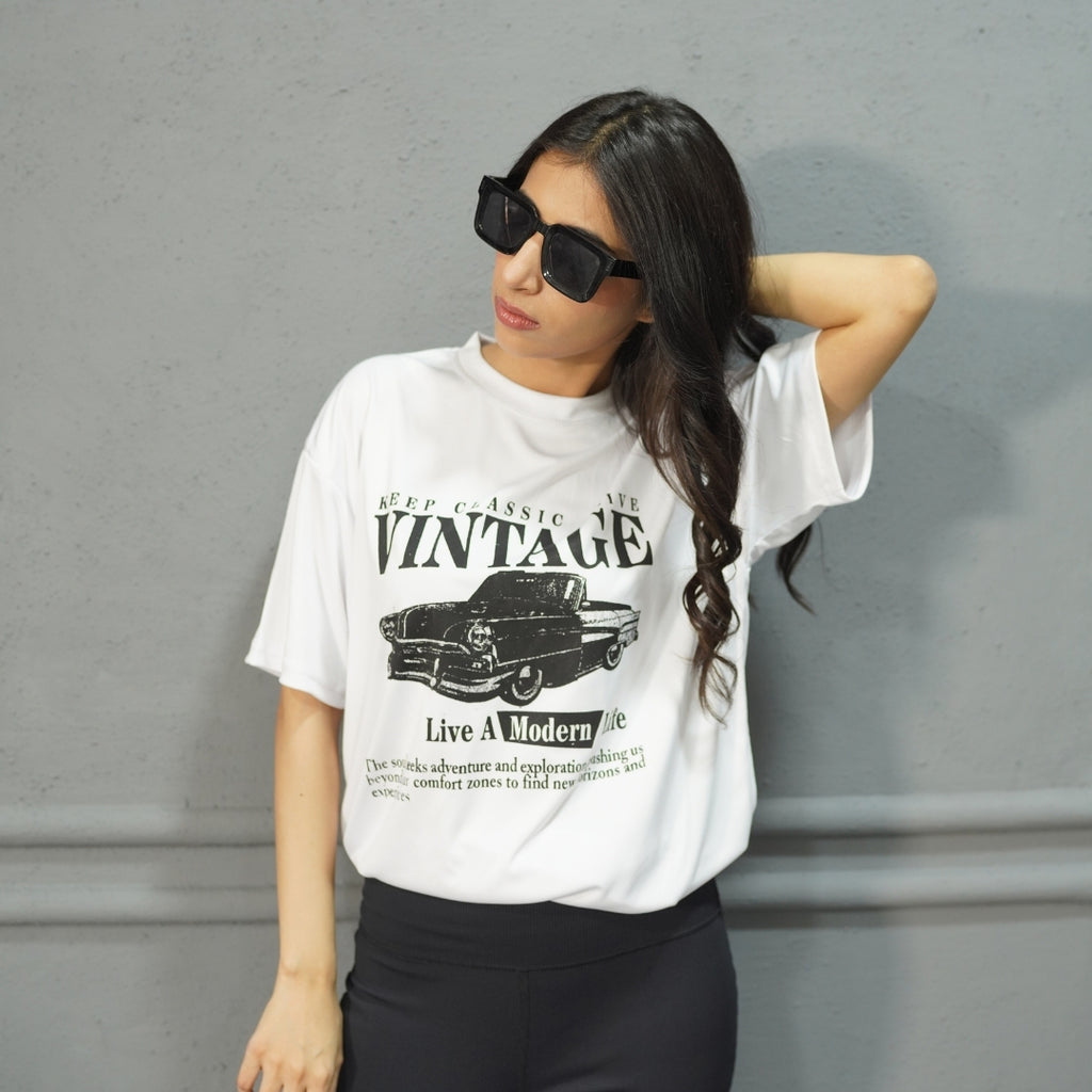VINTAGE WHITE- PRINTED DROP SHOULDER