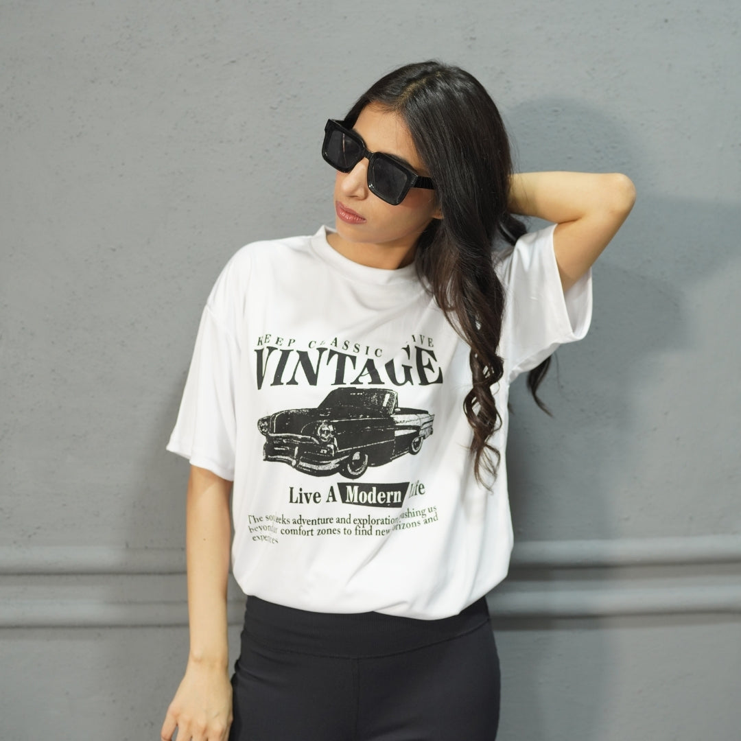 VINTAGE WHITE- PRINTED DROP SHOULDER
